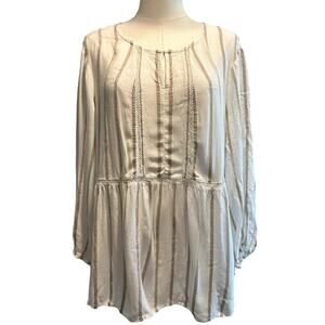 Fever Women's Tunic Blouse Top SZ XL Peasant Sleeve Cream Crochet Stripe Boho